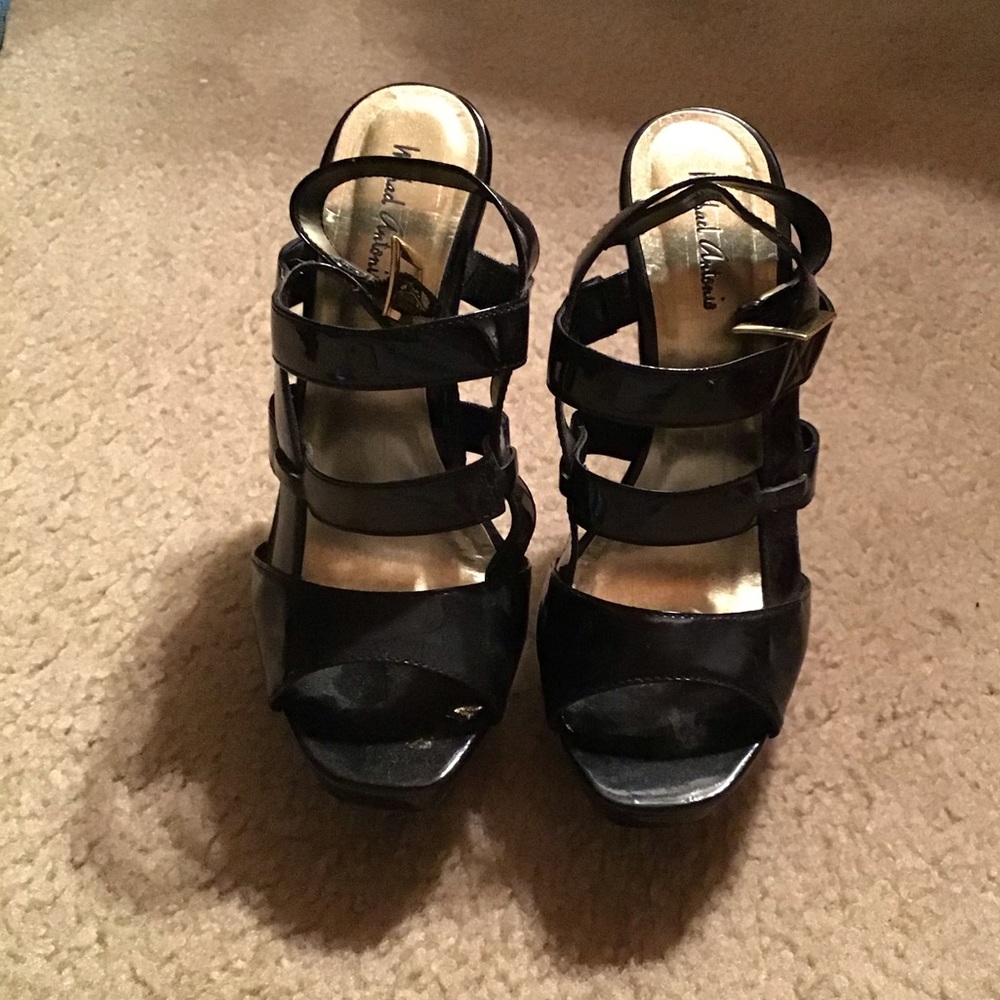 Black patent leather heels